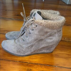 Madden Girl Lace Up Suede Wedge Boots - Brown